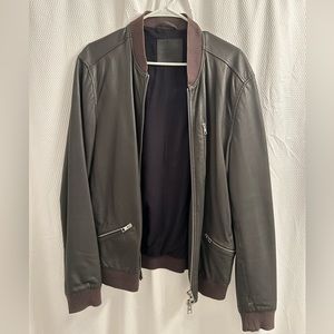 Mens All Saints Leather Jacket. Brown/Grey